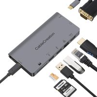 USB C Multiport Adapter, CableCreation USB Type C to HDMI 4K + VGA + USB 3.0 + Gigabit Ethernet + SD/Micro SD + USB-C Data or PD Charging Dock Hub, Compatible Thunderbolt 3, Space Gray