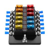 Blade Fuse Block Box Holder 12 Way With LED Indicator for Blown Fuse Suitable For Automotive Marine Boats Weiruixin (12way)