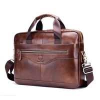 Men Leather Briefcase Laptop Bag Messenger Shoulder Bag Handbag (Brown)