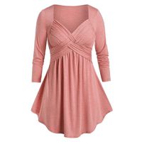 BALABA◕｡ Hollween Deal! Women Casual Plus Size Marled Sweetheart Collar Space Tunic Flare T Shirt Tops Hot Pink