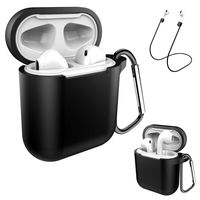 AirPods Case Keychain, Coffea 2 Pack Protective Silicone Case Cover and Skin with Anti-Lost Strap for AirPods 1 & 2 Charging Case (Black+Black)