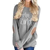 Chaofanjiancai Women Be Kind T Shirts Casual Long Sleeve Crew Neck Graphic Sweatshirt Cute Pullover Tops with Pockets Gray