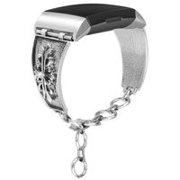 somoder Bling Bands Compatible with Fitbit Charge 3, Vintage Chain Jewelry Cuff Bracelet with Rhinestone Replacement for Fitbit Charge 3 Bands [Chrome Floral Version]