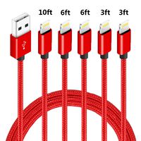 5Pack (3ft,3ft,6ft,6ft,10ft) Nylon Braided Charging Cord Charger Compatible with PhoneX/8/8Plus 7/7 Plus/6s/6s Plus/6/6 Plus/5s/55se,Pad,Pod-Red