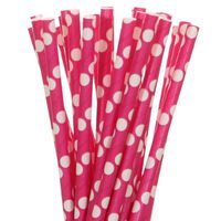Dark Pink with Large White Polka Dot Paper Straws (100)