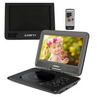 ZESTYI 10" Portable DVD Player for Kids with Car Headrest Mount Holder, Rechargeable Battery, Wall Charger, Car Charger, SD Card Slot, USB Port & Swivel Screen (Black)