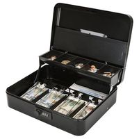Jssmst Locking Large Metal Cash Box with Money Tray, Money Box with Combination Lock, Black