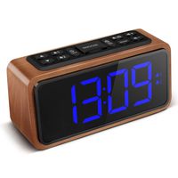 FM Radio Alarm Clock, Koosin Large LED Display Wood Digital Alarm Clock, Adjustable Brightness Dimmer and Snooze, Simple LED Clock with Dual Alarm, 12/24 Hour, Powered by AC Adapter