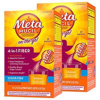 Metamucil Fiber, 4-in-1 Psyllium Fiber Supplement, Sugar-Free Powder Single-Serve Packets, Orange Flavored Drink, 2 Boxes of 30 Packets