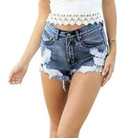 Sexy!Fashion!2019 Women High Waist Tassel Hole Shorts Jeans Denim Lace Short Pants (XXL, Blue)