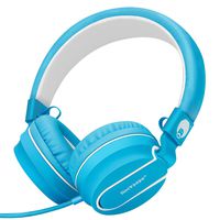 RockPapa Stereo Adjustable Foldable Headphones Lightweight Headband Headsets with Microphone 3.5mm for Cellphones Smartphones iPhone Tablets Laptop Computer Mp3/4 DVD (White/Blue)