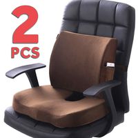 Qutool Orthopedic Memory Foam Seat Cushion and Lumbar Support Back Pillow for Lower Back Tailbone and Sciatica Relief Office Chair Gaming Chair and Car Seat Cushion Set with Adjustable Strap (Brown)