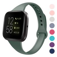 DYKEISS Sport Slim Silicone Band Compatible with Fitbit Versa/Versa 2/Versa Lite Edition, Thin Soft Narrow Replacement Strap Wristband Accessory for Fitbit Versa Smart Watch (Small, Pine Green)