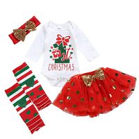 MINGLIFE 4Pcs Christmas Baby Girls Outfits1PC Romper+1PC Dress +1PC Hairband+1Pair Leg Warmers White