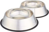 AmazonBasics Stainless Steel Pet Dog Water And Food Bowl - Set of 2, 11 x 3 Inches