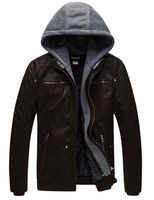 Wantdo Men's Faux Leather Jacket with Removable Hood Dark Coffee
