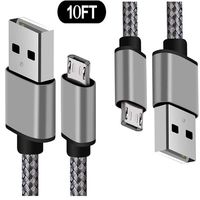 Micro USB Cable Braided Nylon Tangle Free,2 Pack 10 FT Android Charger Fast Charge Data Transfer Sync Wire,Extra Long Charging Cord for Samsung galaxy S6 S7 Edge/Tablet/Amazon Kindle/HTC/LG/Sony-Gray