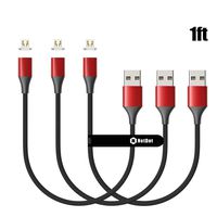 NetDot Gen10 Micro USB Nylon Braided Magnetic Fast Charging Cable with Side LED Compatible with Android Device(1ft/3 Pack red)