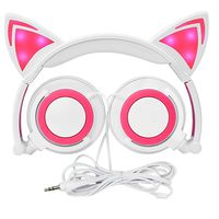 Wired Headphones Over-Ear Foldable Cat Ear Earphones with LED Light for Girls,Children.Compatible for Mp3 Mp4 Player,iPhone 6S,Android Phone. (whitepink)