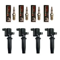 Set of (4) Bosch Pre-Gapped Spark Plugs 4304 + (4) Ignition Coils For Ford Mazda & Mercury