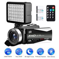 Video Camera Camcorder Full HD 1080P 30FPS 24.0MP Digital Camera Night Vision Vlogging Camera 18x Digital Zoom 3.0"IPS 270° Rotation Screen with Night Vision Fill Light Remote Control (V5IF)