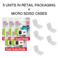 5 PACK - SanDisk Ultra 16GB MicroSDHC Memory Flash Card UHS-I Class 10 Micro SD SDHC Read Speed up to 80MB/s 533X With Adapter SDSQUNC-016G-GN6MA Wholesale Lot + ( 5 Cases )