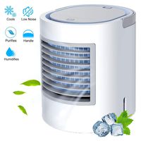 RAINBEAN 3 in 1 Air Conditioner Fan, USB Mini Evaporative Cooler Quiet Personal Space Cooling, Humidifier, Purifier, Desktop Table Fan with Night Light Suitable for Bedside/Office/Study Room/Baby Room