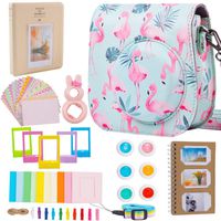 Case & Accessories Compatible with Fujifilm Instax Mini 9 8 8+ Instant Polaroid Film Camera, Bundle Pack Include Albums, Filters, Strap&Other Accessories [Flamingo,9 Items Kit] by SAIKA