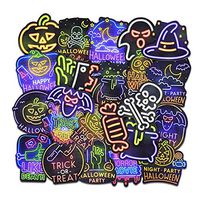Halloween Stickers Pack 24 PCS- Waterproof Vinyl Neon Light Halloween Decorations Gift for Party Girls Kids Children Friends Teens Windows Bottles Toddlers