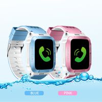 AngelaKerry 1.44 inch Touch Kids GPS Tracker Smart Watch SIM Calls Anti-Lost SOS Wrist Watch Smart Bracelet for Children Girls Boys Finder Safety Monitor Flashlight - Button/Blue