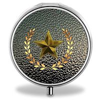 Pentagram Pill Case, Round Stainless Drug Organizer Container Medicine Cover for Pocket Daily&Weekly