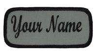 Name Patch Uniform Work Shirt Personalized Embroidered Black Border-Graphite. Hook Fastener.