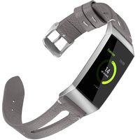 Airzeer Slim Leather Bands Compatible with Fitbit Charge 3 & Charge 3 SE, Feminine Cute Breathable Genuine Leather Replacment Wristbands Accessories Strap Small Large (Gray, Large)