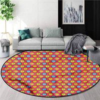 RUGSMAT Clock Modern Flannel Microfiber Round Area Rug,Cartoon Style Analog Watch Foam Mat Living Room Decor Round-63