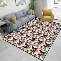 Dog Lover Striped Bath Mats for Floors, Colorful Crystals Pattern Triangles Sixties Inspired Psychedelic Boston Terrier, Fashionable High Class Living Dinning Room(6'x 9')