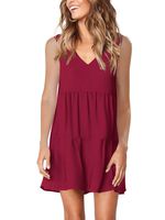 Amoretu Womens Women Summer T Shirt Dresses Beach Cover up Tank Dress Burgundy M