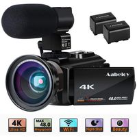 4K Camcorder, Aabeloy Vlogging Video Camera Ultra HD Wi-Fi Digital Camera 48.0MP 3.0 inch Touch Screen Night Vision 16X Digital Zoom Recorder with External Microphone and Wide Angle Lens, 2 Batteries