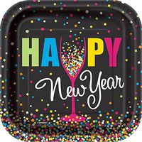 Square Confetti New Years Paper Cake Plates, 10ct