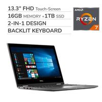 Dell 2-in-1 2019 Premium 13.3'' FHD Touch-Screen Laptop Notebook Computer, 4-Core AMD Ryzen 7 2.2 GHz, 16GB RAM, 1TB Solid State Drive, Backlit Keyboard, Wi-Fi, Bluetooth,Webcam, HDMI,No DVD,Win 10