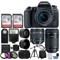 Canon EOS 77D DSLR Camera + Canon EF-S 18-55mm f/4-5.6 IS STM Lens + Canon EF-S 55-250mm f/4-5.6 IS STM Lens + Wide Angle & Telephoto Lens + 64GB Memory Card + Wireless Remote + Value Accessory Bundle