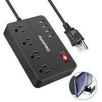 Power Strip with USB, AUOPRO 4 Outlets Surge Protector with 4 USB Ports(5V/4.1A) and Phone Stand, 1250W/10A Desktop Charging Station 5ft Extension Cord for Home/Office/Dorm Room/Hotel/Travel (Black)