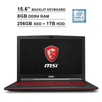 2019 Newest MSI GL63 15.6 Inch FHD Gaming Laptop (8th Gen Inter 6-Core i7-8750H up to 4.1GHz, 8GB DDR4 RAM, 256GB SSD (Boot) + 1TB HDD, NVIDIA GeForce GTX1650 4GB, Backlit Keyboard, Windows 10)