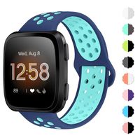 NANW Bands Compatible with Fitbit Versa/Versa 2/Versa Lite Small Large,Soft Silicone Replacement Band for Versa/Versa 2,Air Hole Wristband Strap for Women Men (Small Size: 5.5"-6.7", Blue&Teal)