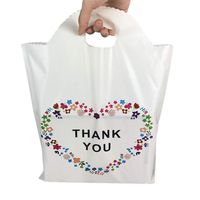 SES.CO 12x16 Die-Cut Handle Plastic Thank You Floral Merchandise Shopping Bags,Beige White,100 Count