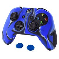 Pandaren Soft Silicone Thicker Skin Cover for Xbox One Controller Set (Camouflage Blue Skin X 1 + Thumb Grip X 2)