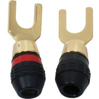 1 Pair Flat Angled Speaker Spade Fork Brass Connectors FOR BARE WIRE CABLE