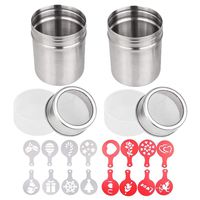 2 Pcs 10oz Stainless Steel Powder Shakers, TuNan Coffee Cocoa Cinnamon Dredges with Fine-Mesh Lid, Sugar Spice Seasoning Cans for Kitchen Cooking Baking Home Restaurant, with 16 Decorating Stencils