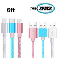 USB C Cable Fast Charging, 3-Pack(3ft 6ft 10ft) USB A to Type C Charger Nylon Braided Cord Compatible with Samsung Galaxy S10 S9 S8 Plus Note 10 9 8,Moto Z,LG V20 G6 G5 White Pink Blue
