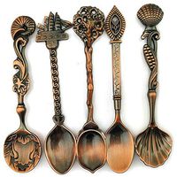 tianxiangjiaju 5Pcs/Set Metal Spoon Retro Style Cafe Office Bar Home Dessert Spoon Red Bronze
