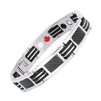Qucasyl Black Silver Titanium Steel Magnetic Therapy Health Link Bracelet Men Women Stress Relief Wristband [Free Links Removal Tool]
